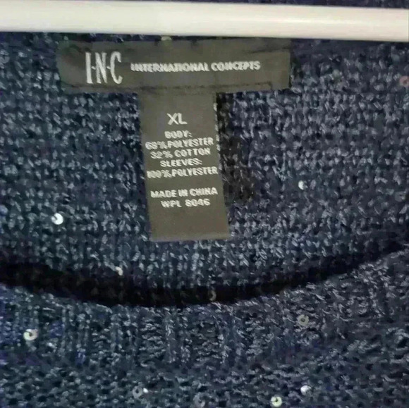 INC Sequins Navy Blue long sleeve blouse size XL. - Picture 3 of 4